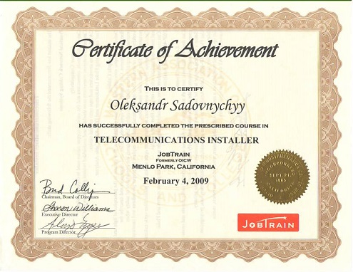 Certificate Telecommunications Installer